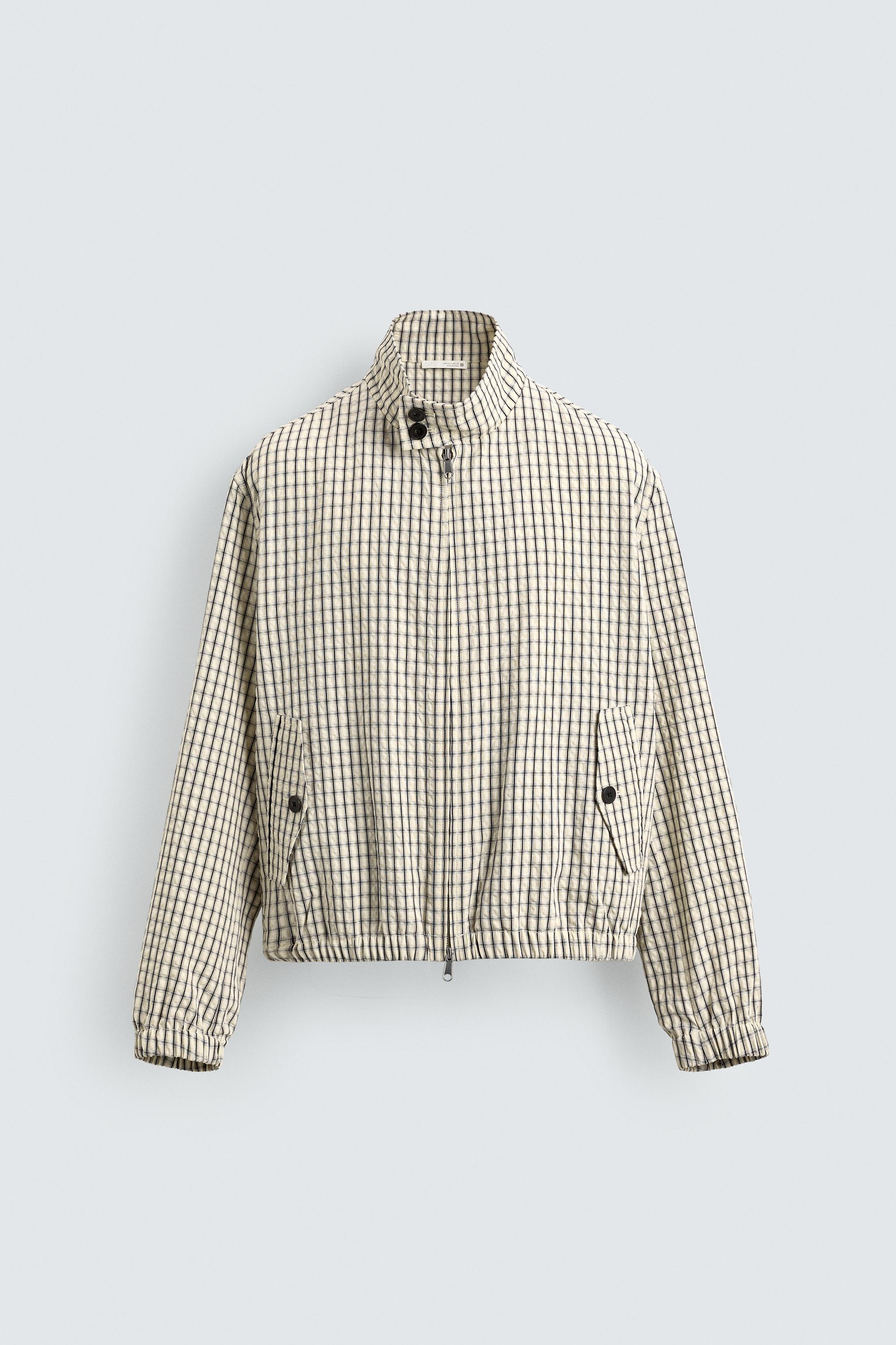 CROPPED FIT TEXTURED PLAID JACKET